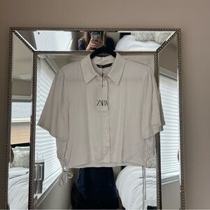NWT Zara White Silk Button Down Shirt